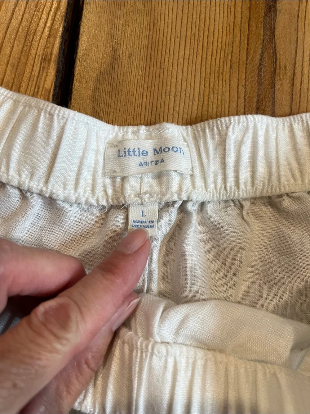LITTLE MOON Aritzia L White Sail Linen Pants Wide Leg Relaxed Mid-Rise Drawcord